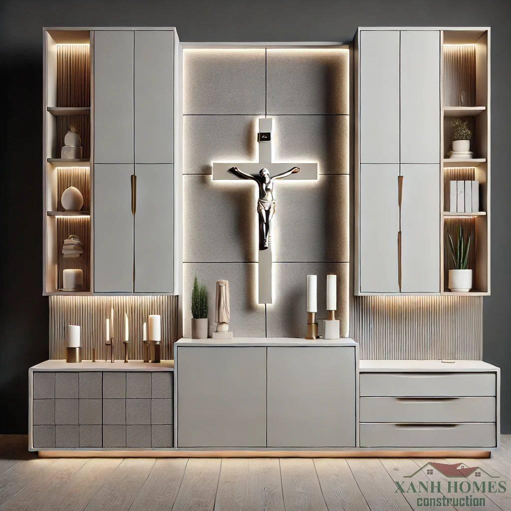 Thiết kế phòng thờ 2025: tối giản ấm, vật liệu bền, ánh sáng tầng