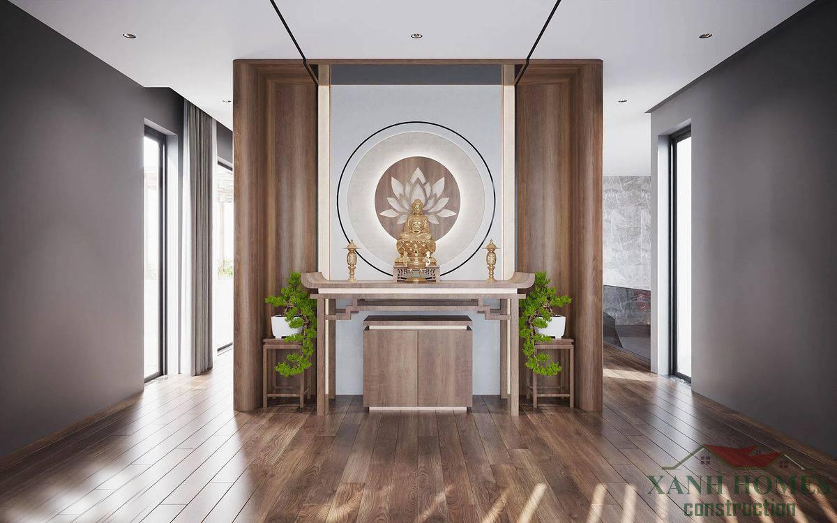 Thiết kế phòng thờ 2025: tối giản ấm, vật liệu bền, ánh sáng tầng