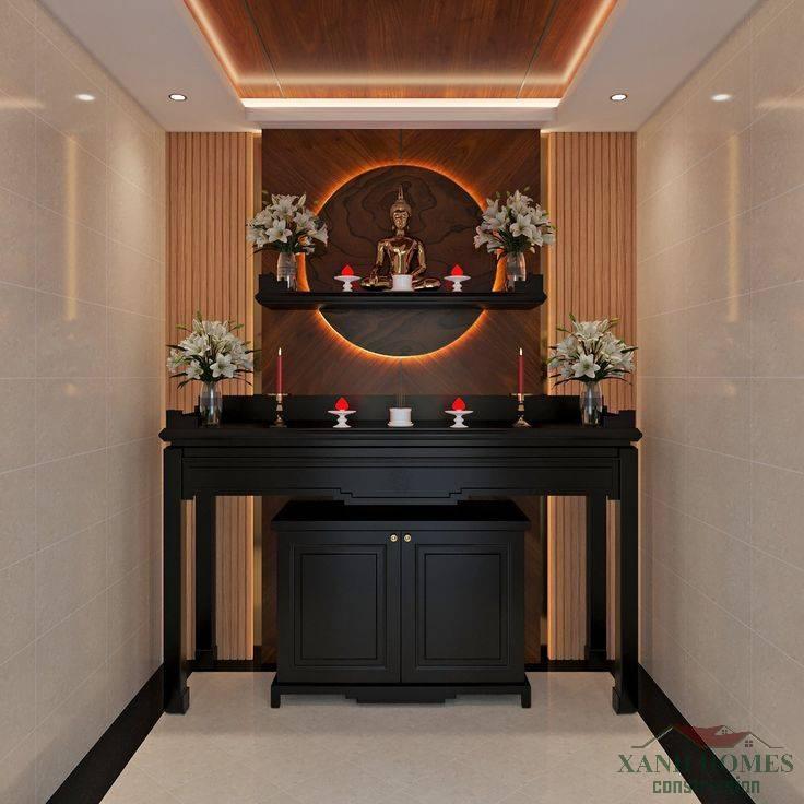 Thiết kế phòng thờ 2025: tối giản ấm, vật liệu bền, ánh sáng tầng