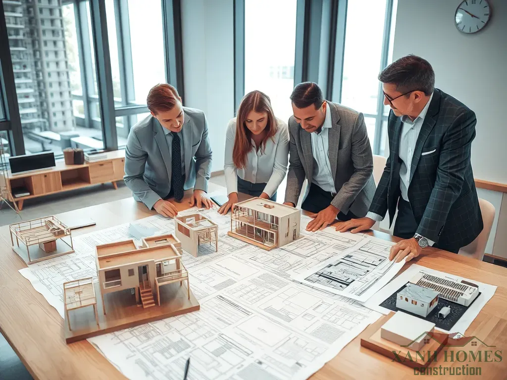 Hồ sơ xin giấy phép xây dựng chung cư mini cùng bản vẽ chi tiết trên bàn làm việc văn phòng chuyên nghiệp