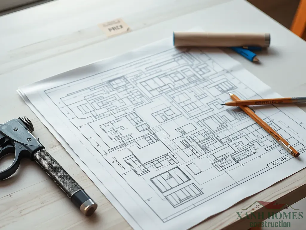 Hồ sơ xin phép xây chung cư mini gồm những gì? Bản vẽ và tài liệu xây dựng trên bàn làm việc chuyên nghiệp