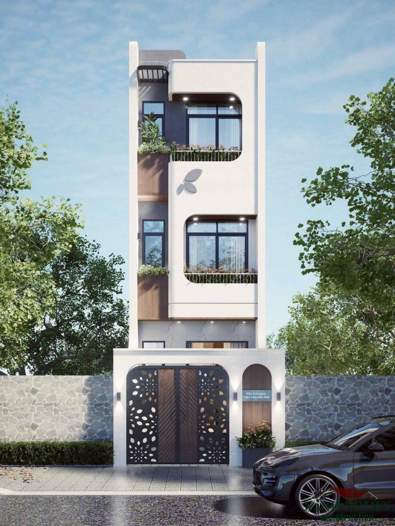 Mẫu Nhà Phố 4 Tầng Mặt Tiền Bo Góc Tinh Tế