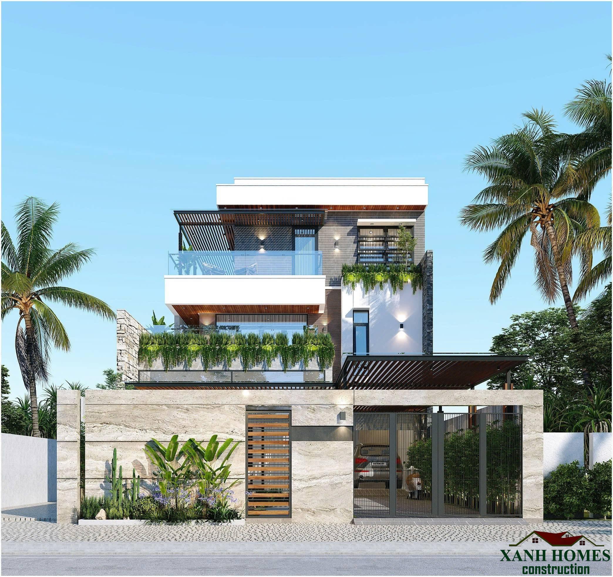 Xu Hướng Thiết Kế Biệt Thự Phố Hiện Đại Mặt Tiền Rộng 9.5m Có Hồ Cá Và Sân Vườn Đẳng Cấp