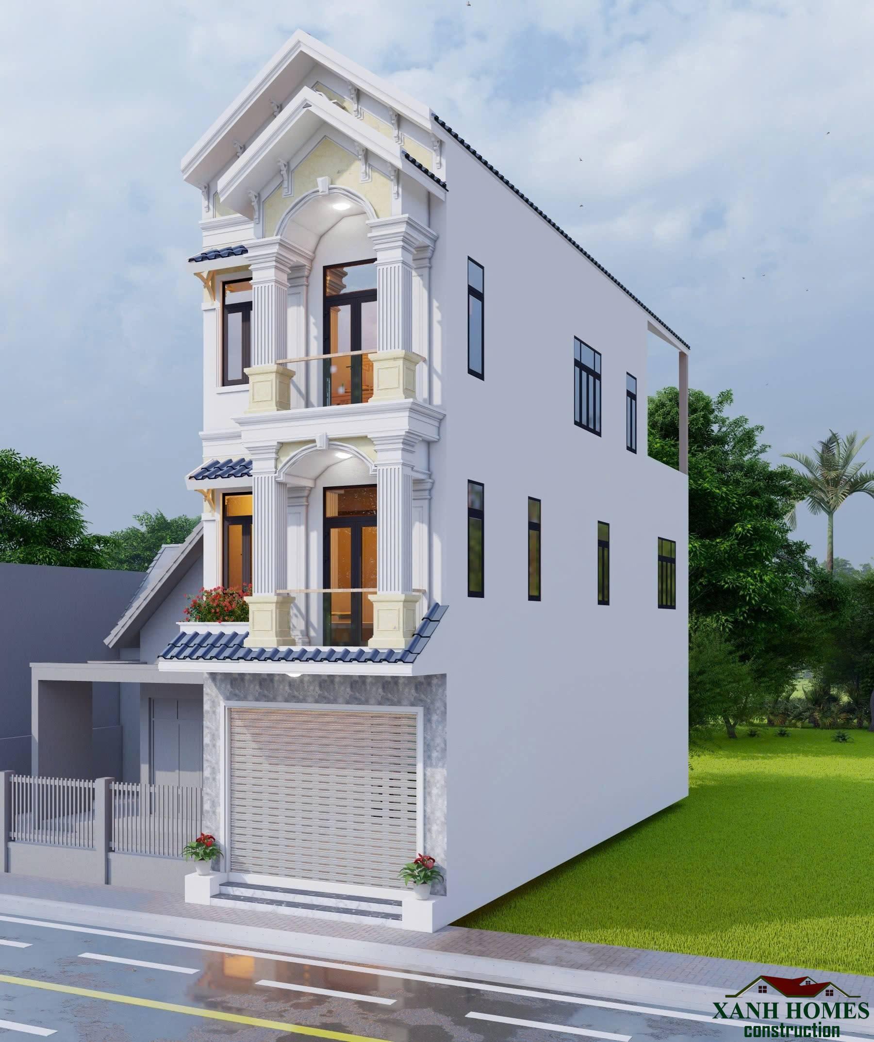 Mẫu Thiết Kế Nhà Ống Tân Cổ Điển 3 Tầng 4.5×17.25m Có Gara Ô Tô Tiện Nghi