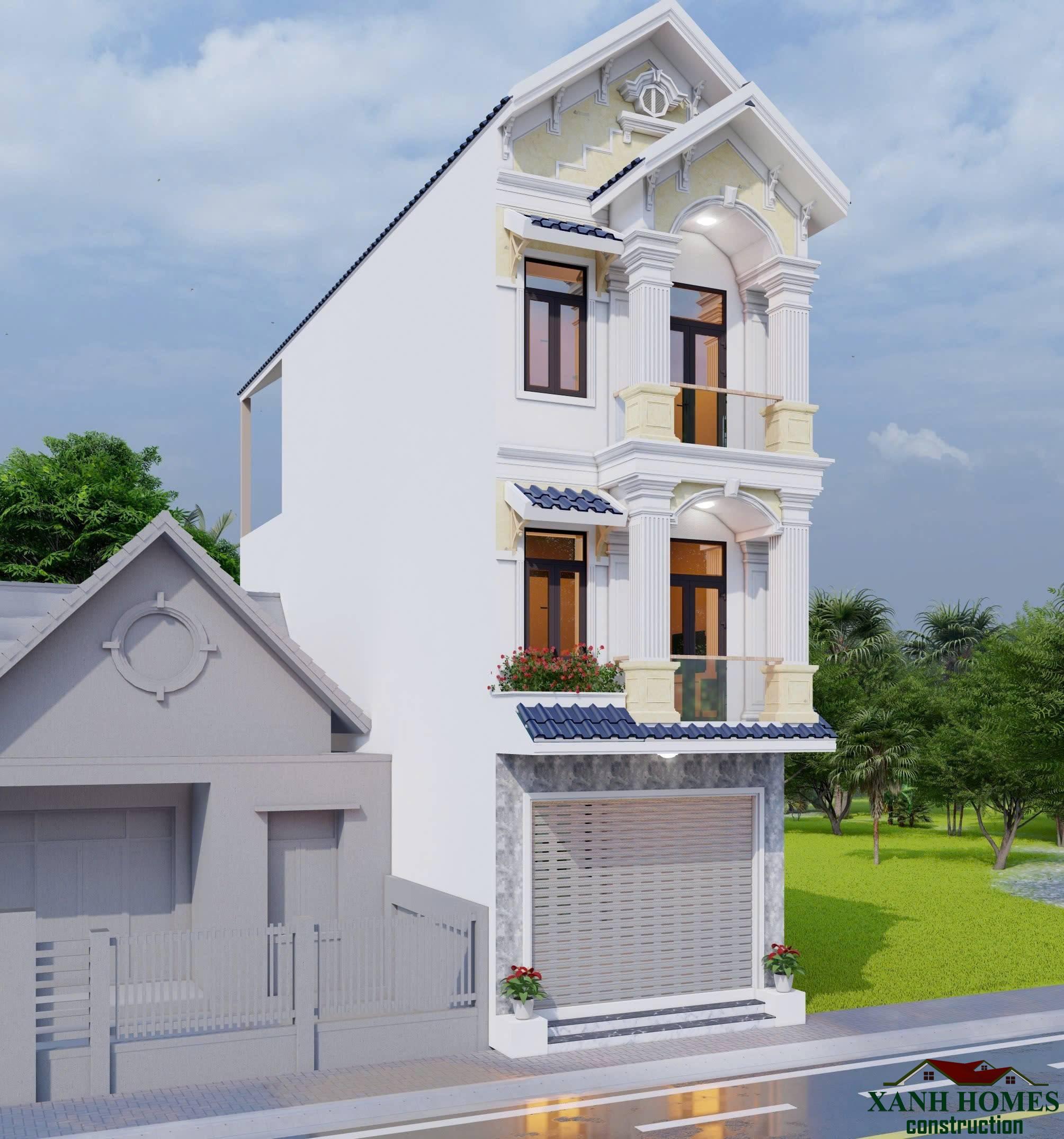 Mẫu Thiết Kế Nhà Ống Tân Cổ Điển 3 Tầng 4.5×17.25m Có Gara Ô Tô Tiện Nghi