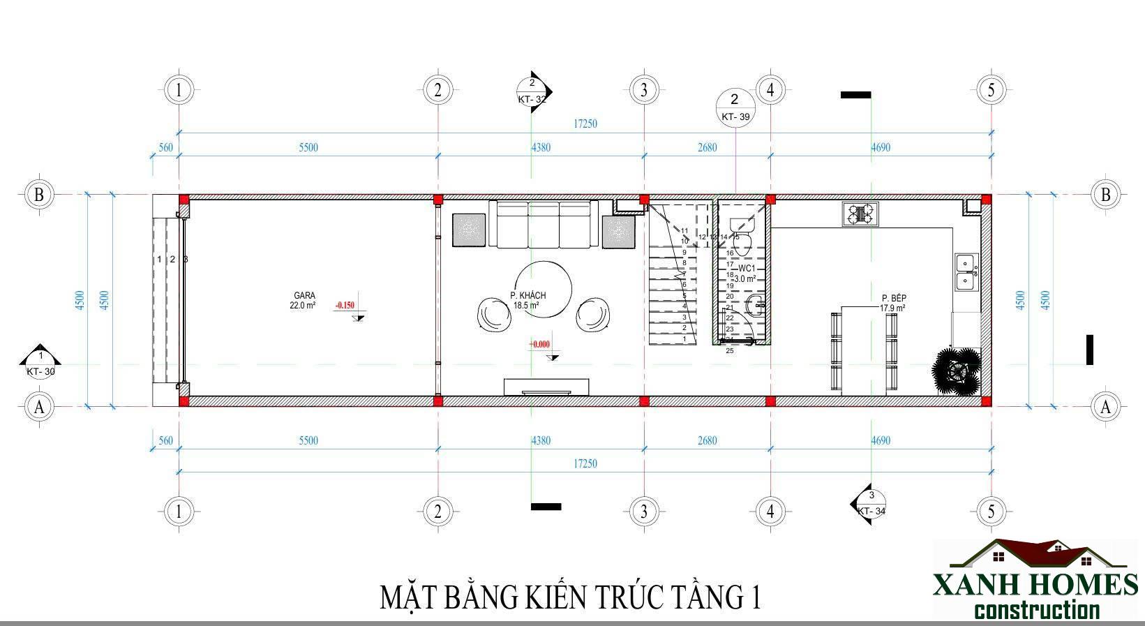 Mẫu Thiết Kế Nhà Ống Tân Cổ Điển 3 Tầng 4.5×17.25m Có Gara Ô Tô Tiện Nghi