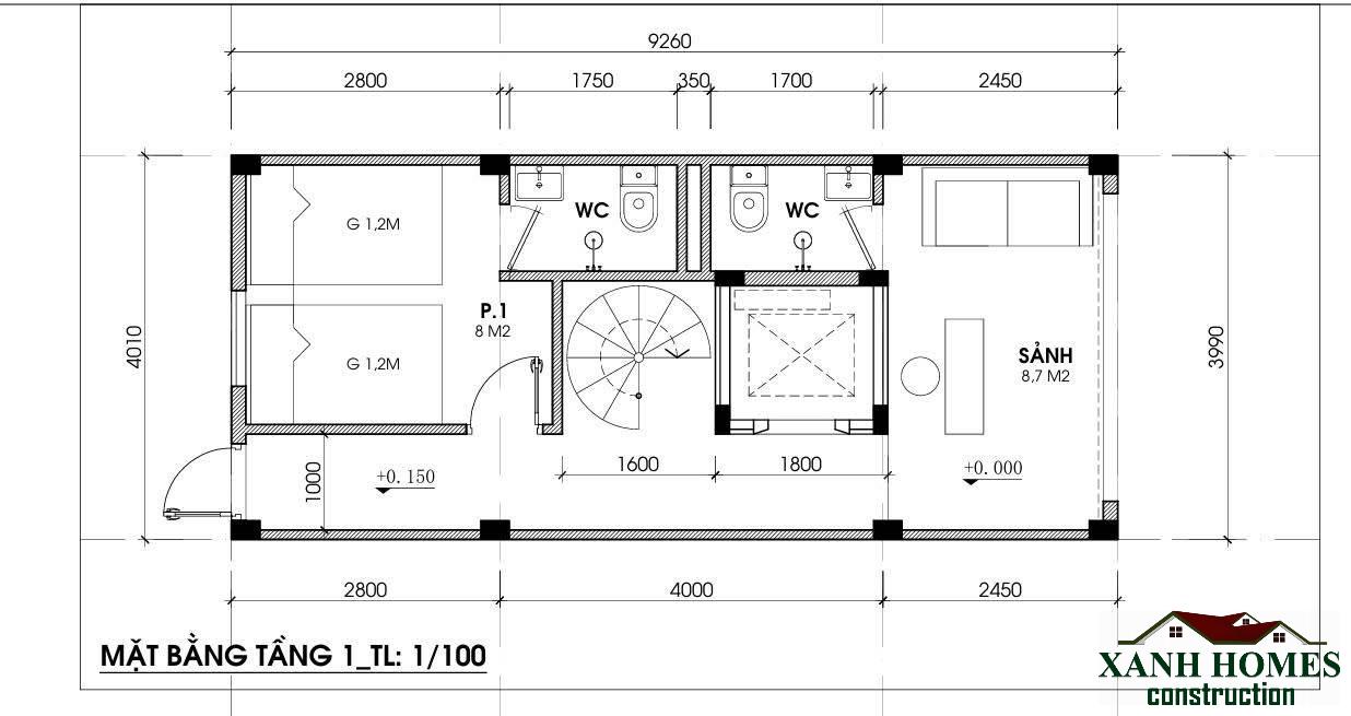 Xu Hướng Thiết Kế Nhà Ống 7 Tầng Thang Máy Diện Tích Nhỏ 4×9.3m Tối Ưu Dòng Tiền Cho Thuê