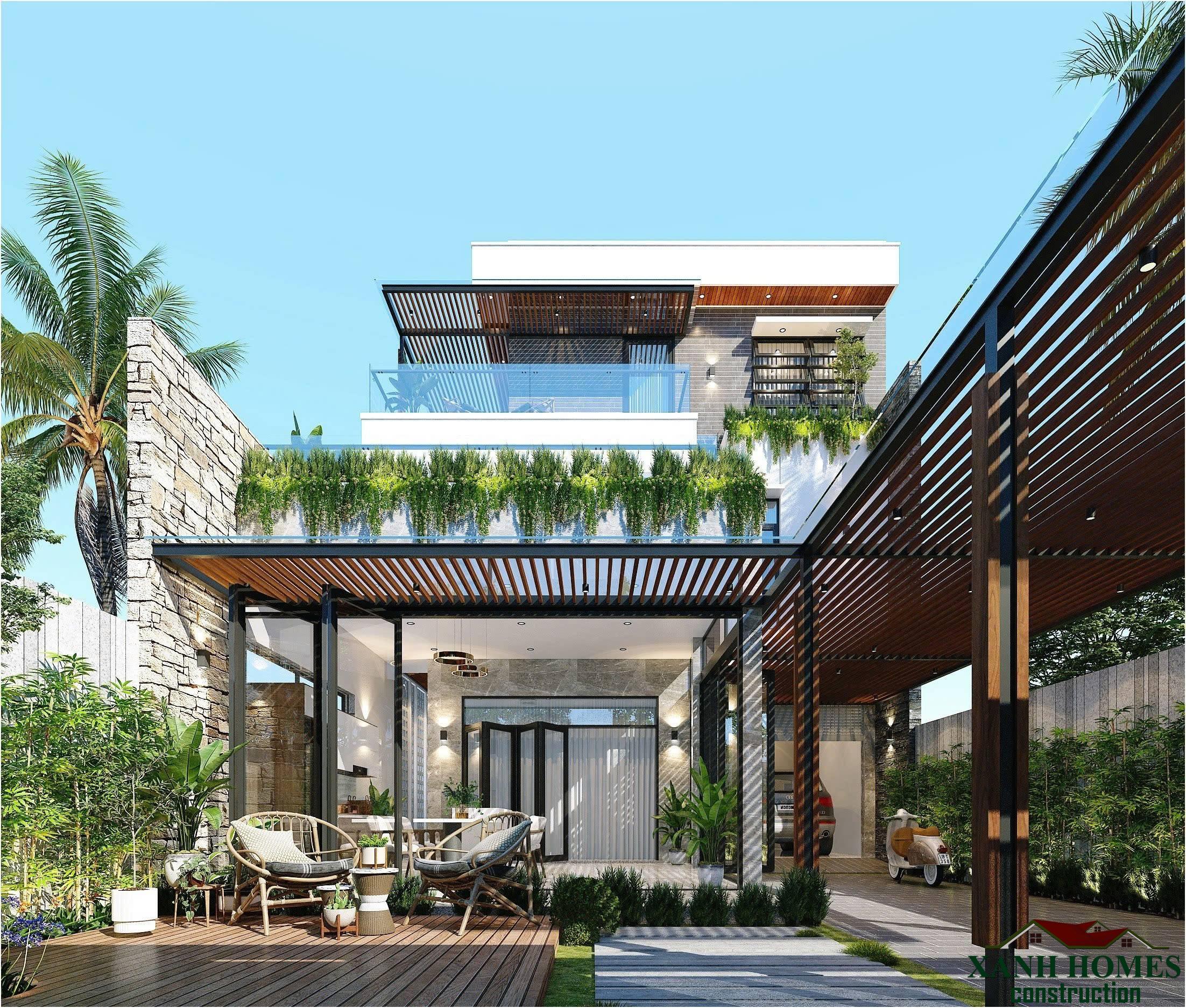 Xu Hướng Thiết Kế Biệt Thự Phố Hiện Đại Mặt Tiền Rộng 9.5m Có Hồ Cá Và Sân Vườn Đẳng Cấp