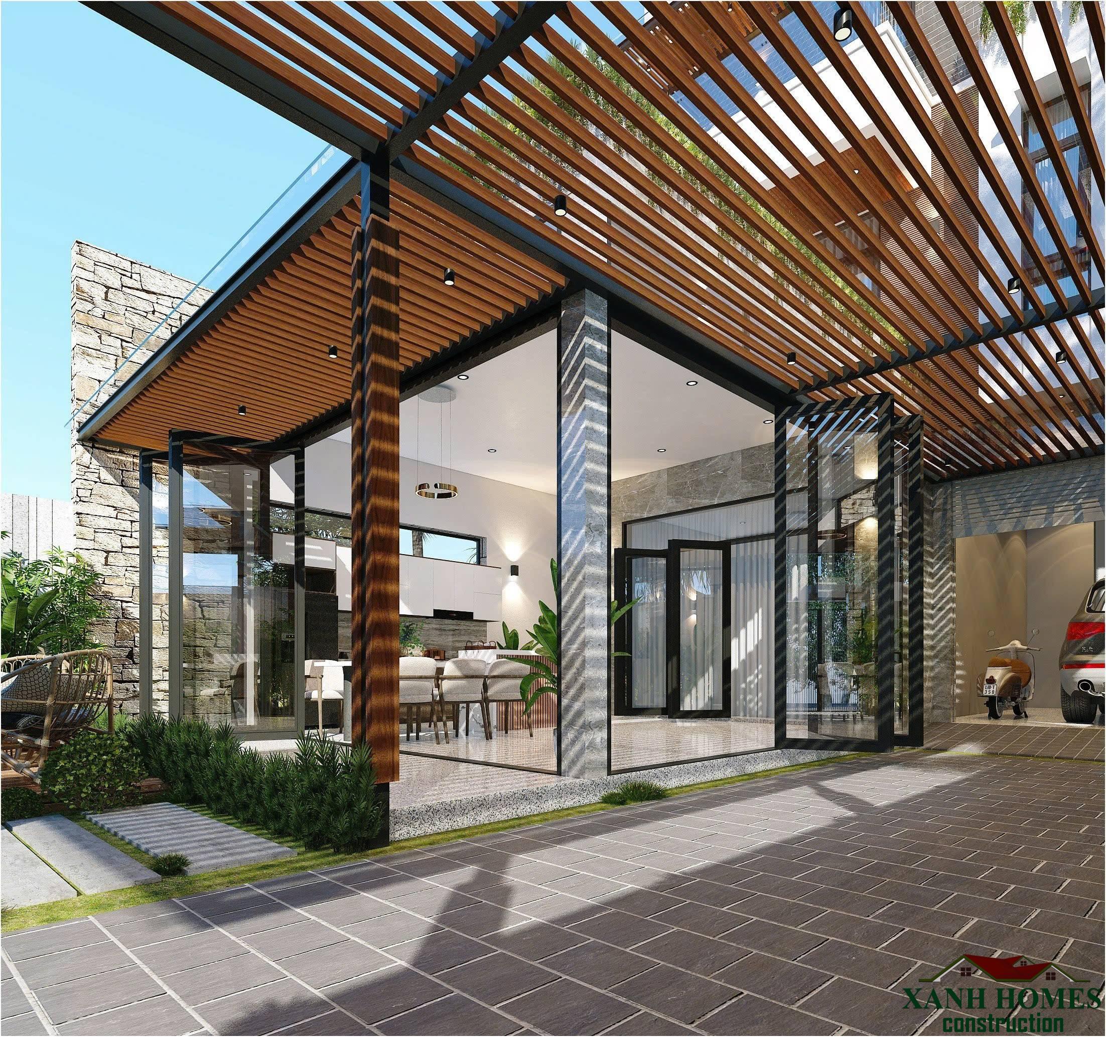 Xu Hướng Thiết Kế Biệt Thự Phố Hiện Đại Mặt Tiền Rộng 9.5m Có Hồ Cá Và Sân Vườn Đẳng Cấp