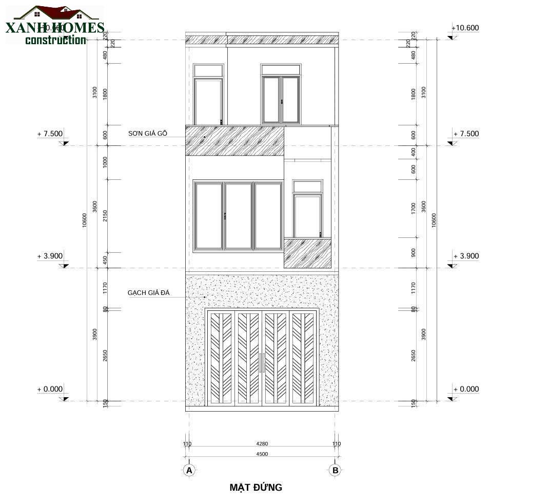 Xu Hướng Thiết Kế Nhà Phố 3 Tầng Hiện Đại 4.5×17.6m Tối Ưu Không Gian Xanh
